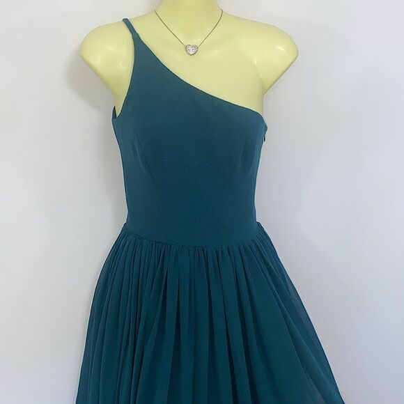 Dress The Population Dress One Shoulder Green Fit &Flare Sz Small - Picture 5 of 8